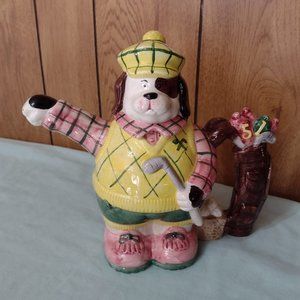 Vintage Teapot Golfer Dog Decor Collectible